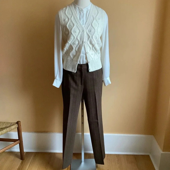 VINTAGE Brown Pinstripe Wool Tailored Pants Size 8 - Picture 10 of 11